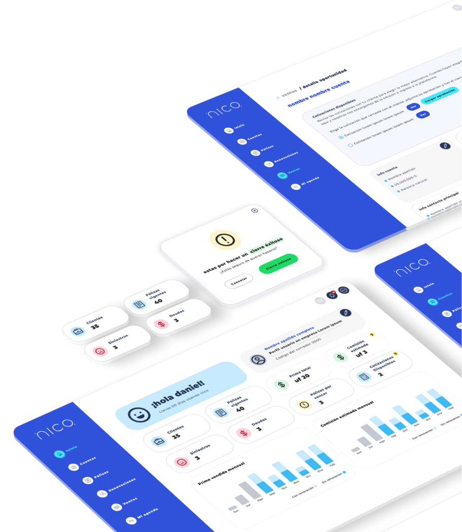 Interfaz del dashboard y modal Nico seguro